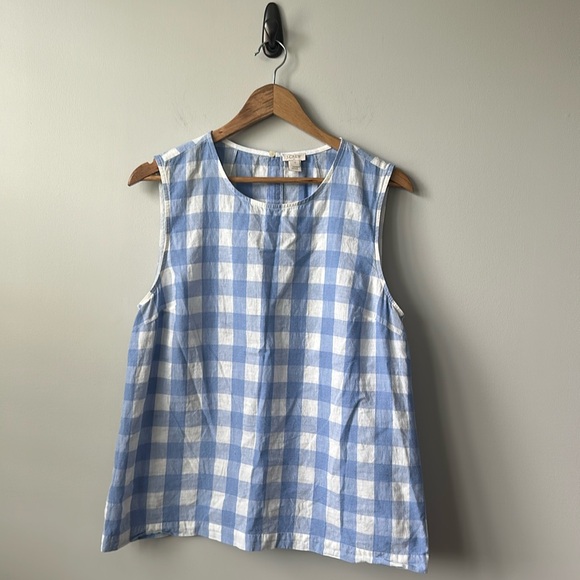 J. Crew Factory Tops - Women’s J Crew Factory Blue White Buffalo Check Linen Blend Sleeveless Top 10